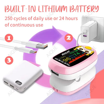JUSTLANG Child Fingertip Pulse Oximeter Baby Rechargeable Medical Blood Oxygen Saturation Meter  Pediatrics Kids Oximetro SPO2