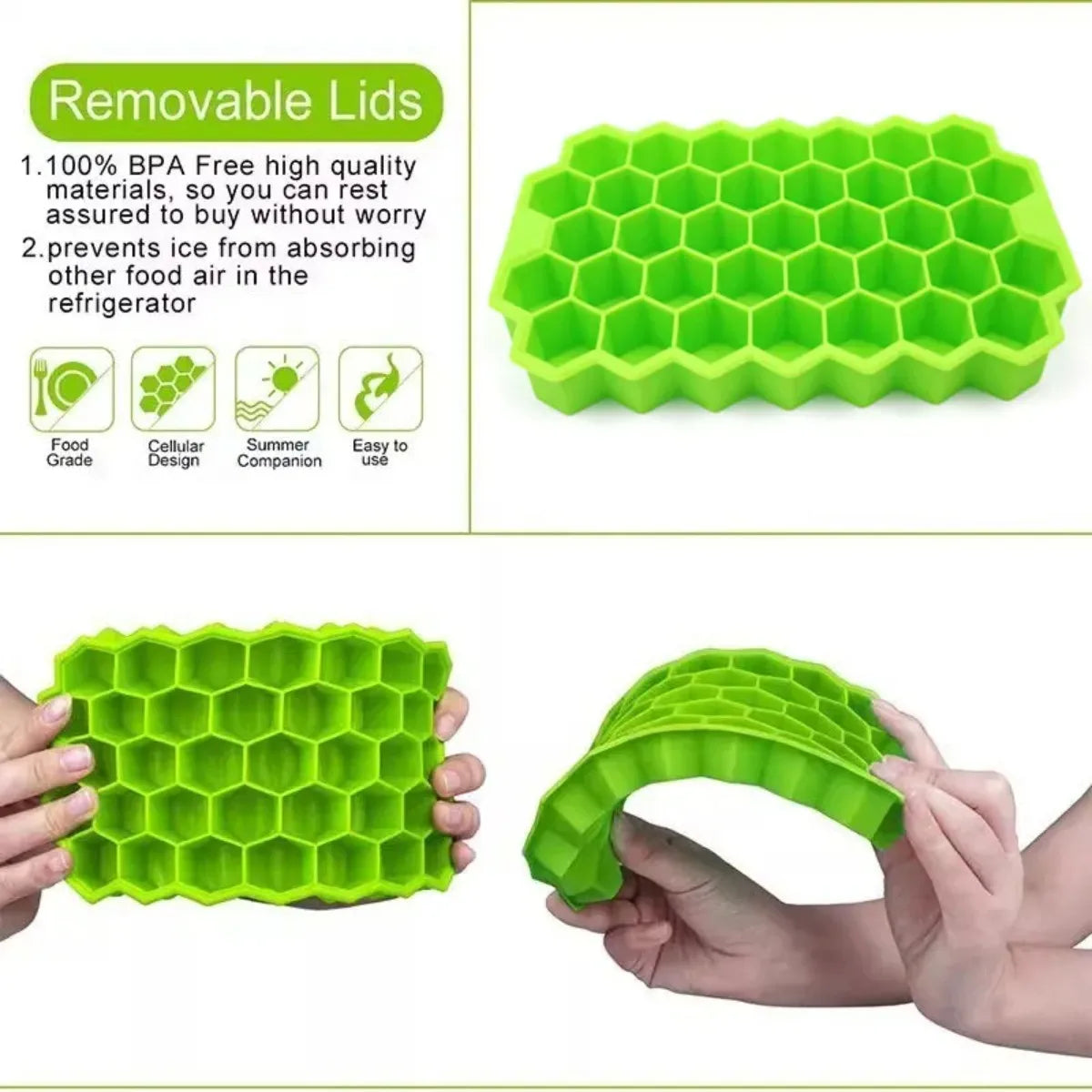Honeycomb 37-Grid Ice Cube Tray, Silicone DIY Ice Mold (Lid Not Included) for Drinks, Cocktails & Kitchen Use