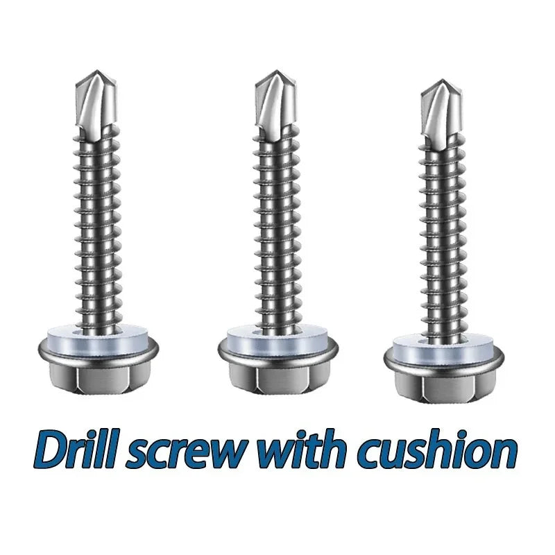 410 Stainless Steel Hex Head Self Drilling Screws M4.2 M4.8-M6.3mm Self-Tapping TEK Screws With Rubber ring Roofing screw #8#10#