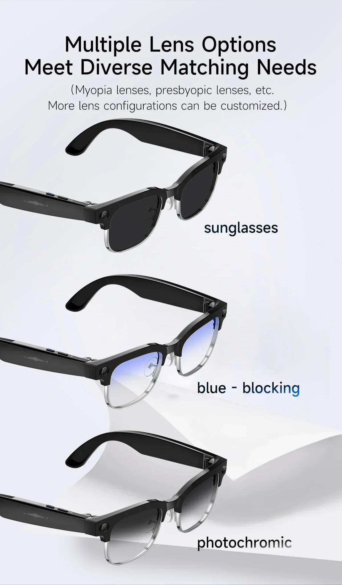 2026 New AI Smart Photo Glasses 800W Camera Anti-shake HD Video Recording Translation Voice Assistant Music BTCall Smart Glasses