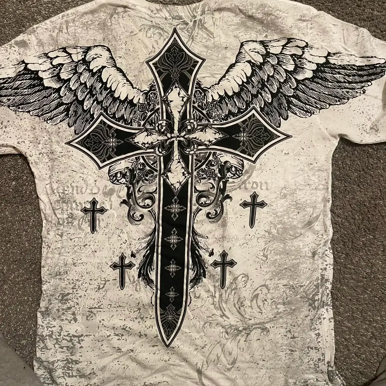 imited Stock Men's Harvester Skull T-Shirt Gothic Wings Cross Print  Vintage Streetwear Soft Breathable FabricL