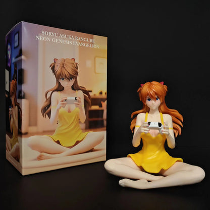11cm Gaming Ver Figure EVA Kawaii Girl Yellow Dress Sitting Pose Anime Action Figurine Collectible Model Doll Birthday Gift