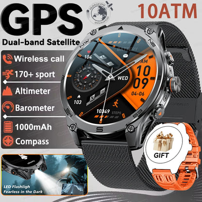 2026 New Military grade GPS Smart Watch Built-in Dual-band AGPS path 10ATM Waterproof Compass 1000mAh 170+Sports Smart Watch men