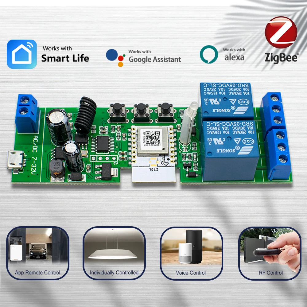 Alexa Smart Switch Zigbee Smart Home 2/1 Channels 220V 7-32V 85-250V 10A Relay Module Work With Alexa/Google Assistant