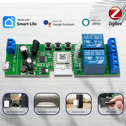 Alexa Smart Switch Zigbee Smart Home 2/1 Channels 220V 7-32V 85-250V 10A Relay Module Work With Alexa/Google Assistant