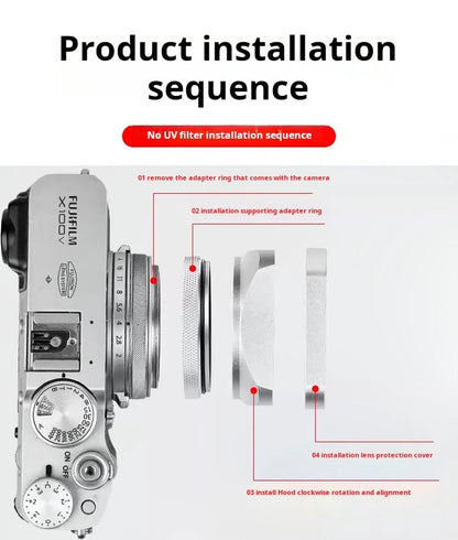 Square X100VI Shading Hood Compatible With Fujifilm X70 X100S X100T X100 X100F X100V Lens Filter Adapter Ring Metal Mount