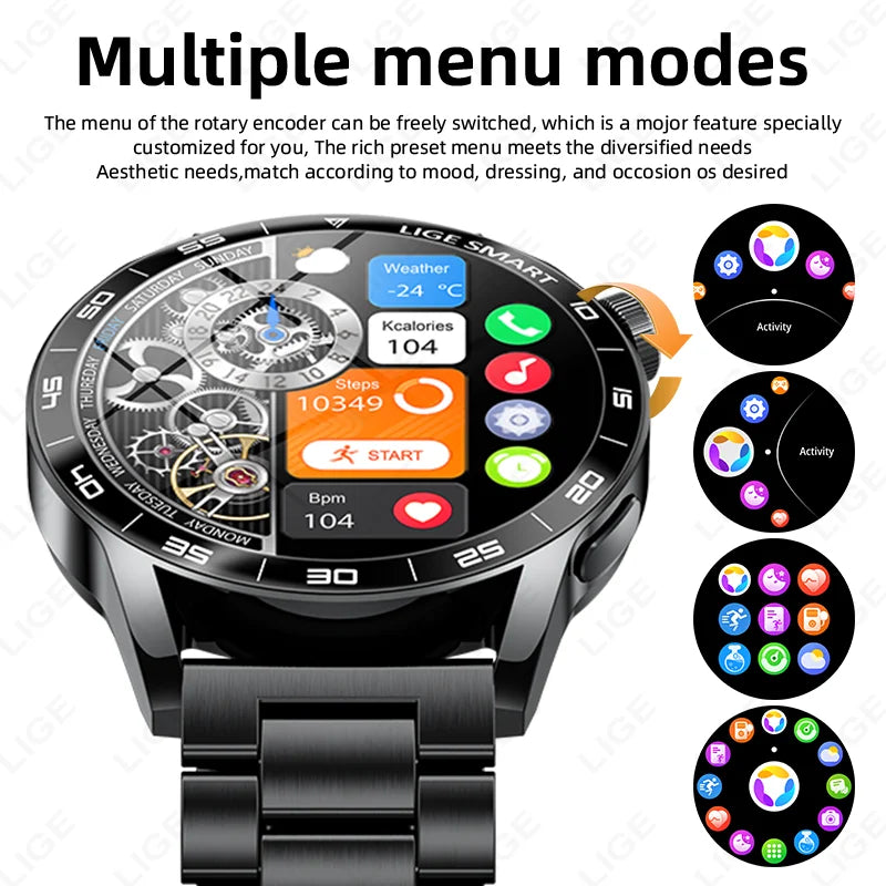 LIGE Full Touch Smartwatch Outdoor Military Smart Watch 1.38" HD Screen Bluetooth Call IP68 Waterproof Sport Fitness Watches Men