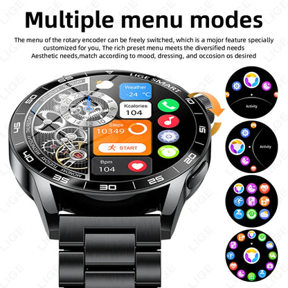 LIGE Full Touch Smartwatch Outdoor Military Smart Watch 1.38" HD Screen Bluetooth Call IP68 Waterproof Sport Fitness Watches Men