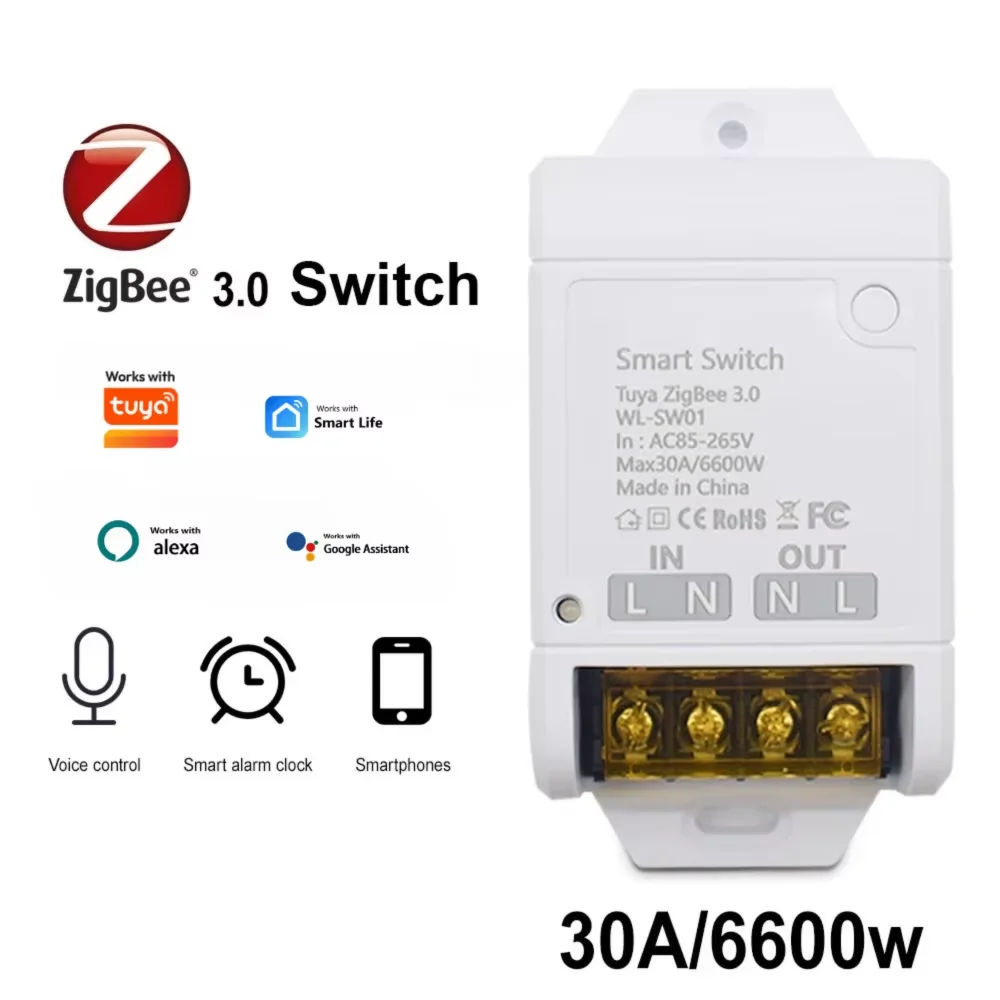 ZIGBEE/WiFi Smart Switch 30A 6600W/4000W Relay Module AC DC7-32V 85-250V Timer Home Automation Alexa Works with Tuya Smartlife