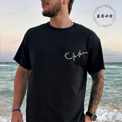 Men's Fishing Graphic T-shirt Black with Fisherman Front Back Print T-Shirts Summer Tee Fishing Trip Personality Male Tee Tops