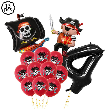 Pirate party napkins plates cups Tablecloths Banner Pirate skull balloon kids Caribbean Pirate themed birthday party decoration