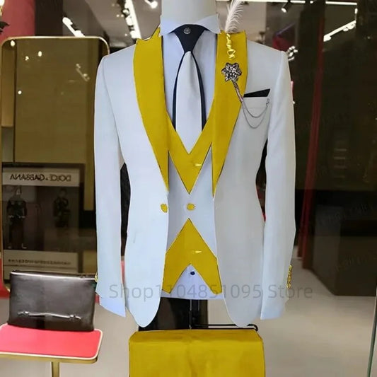 Fashion Style Wedding/Business Men's 3 Pieces Suits Slim Fit Formal Groomsmen Tuxedos Men Suits Jacket+Vest+Trousers for Party