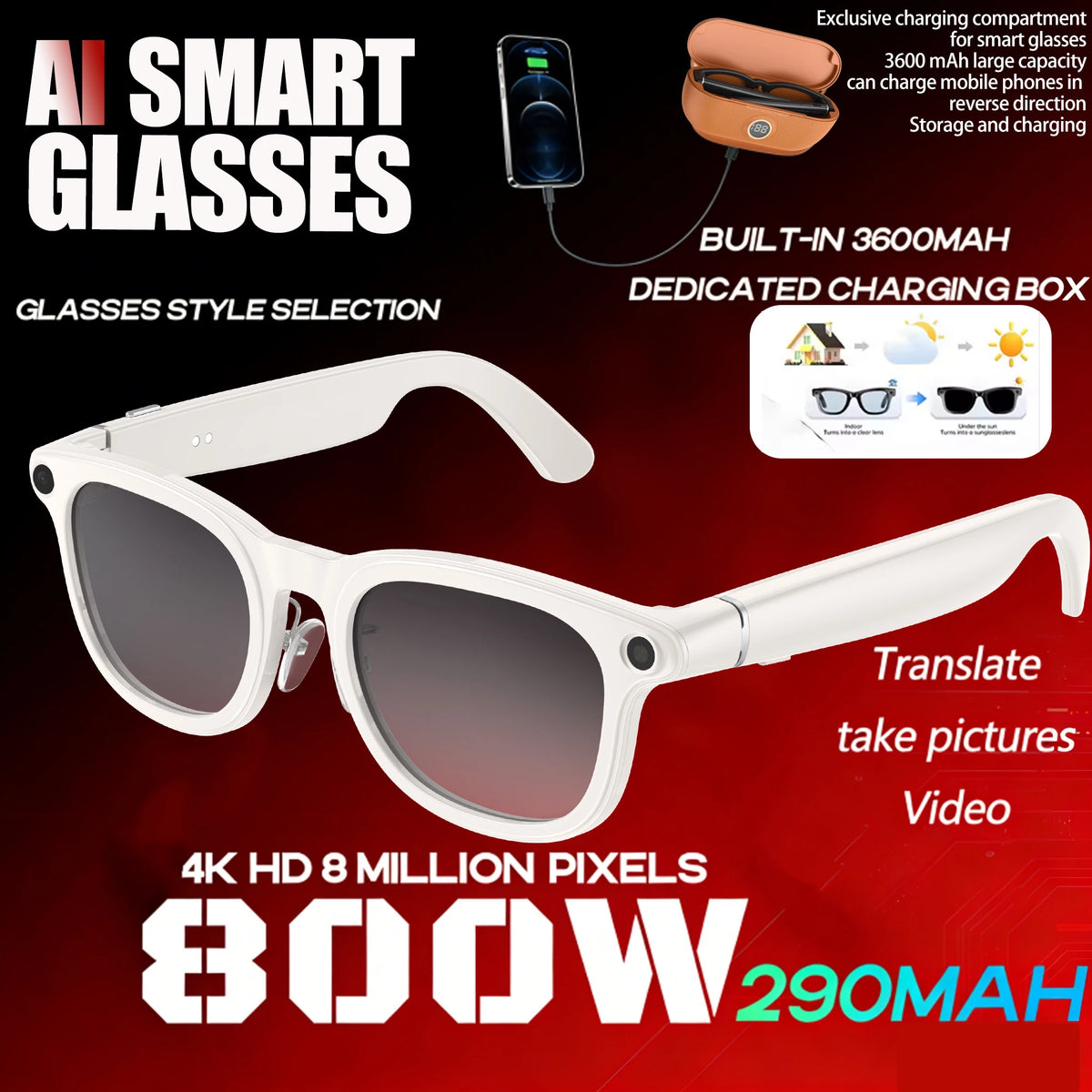 2026New AI Smart Glasses Minimalist Premium Bluetooth Calling Real-time Translation/4K Video Ultra-light TR90 Compatible Eyewear