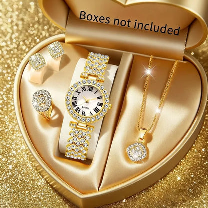 2026Fashion Roman pattern diamond inlaid women's watch quartz watch bracelet women's watch set