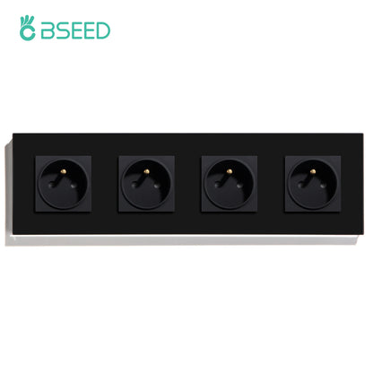 BSEED France Standard Single Wall French Socket Double Power Plug With White Black Gloden Crystal Glass Panel 16A 110V-250V