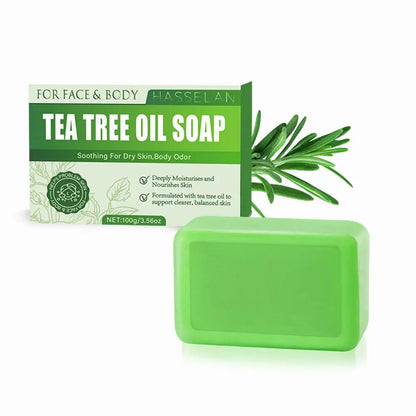 Green Tea Tree Soap, Soap Bar with Tea Tree Oil, Natural Soaps for Body Skin Cleaning,Gentle Exfoliating Bar Soap