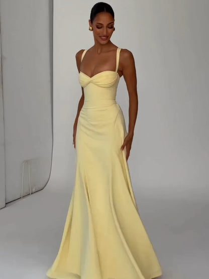 Lady Sexy Strapless Split Solid Pleated Dress Women Chic Backless High Waist Off-shoulder Dresses 2026 New Evening Party Gowns