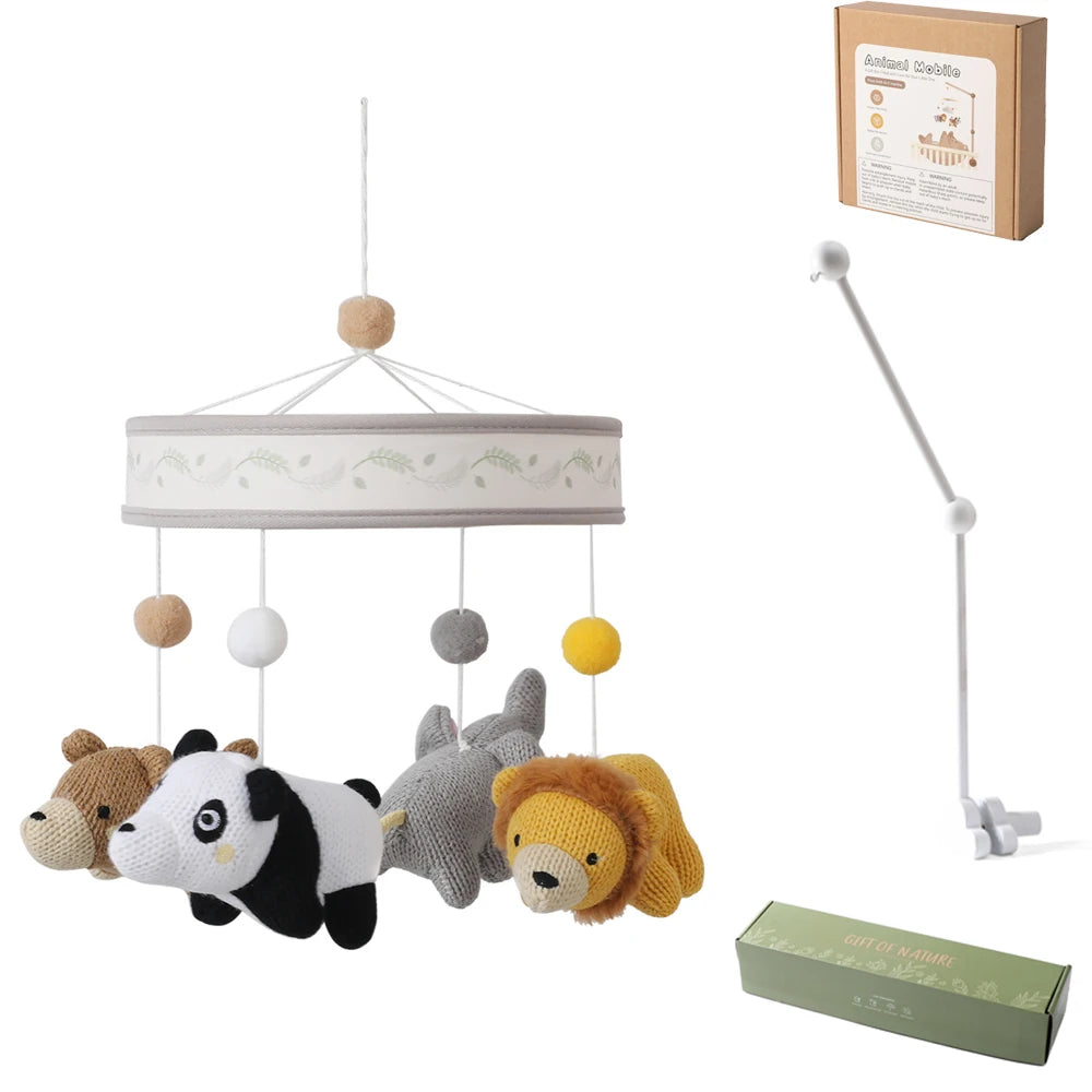 Crochet Animal Crib Bell 360 Degree Rotation Crib Mobile Built in Bell Sensory Bed Bell Toys Mobile Hanging Toys