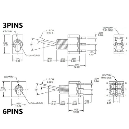 10PCS MTS-102 103 202 203 3Pins 6 Pins Mini Toggle Switch For Switching Lamp Light ON-OFF-ON /ON-ON Switch 6A 125VAC