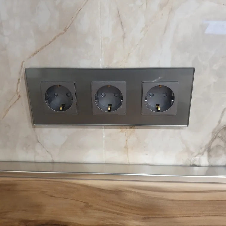 Bingoelec Grey Smart Light Switch and WiFi Wall Socket with Crystal Glass Panel Switches with Sockets Home Improvement