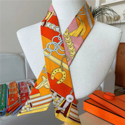 Summer New Animal Design Elephant Female Decoration Twill Silk Scarf Long Ribbon Binding Bag Silk Ribbon Hair Belt Small Scarf