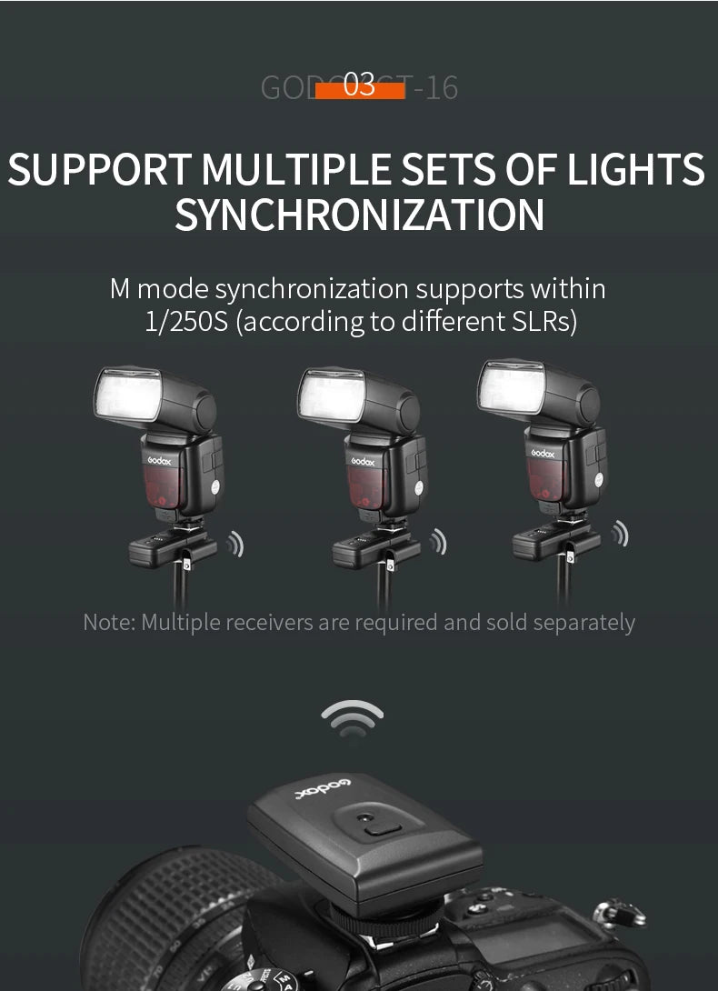 Godox CT-16 16 Channels Wireless Radio Flash Trigger Transmitter + Receiver Set for Canon Nikon Pentax Studio Speedlite Flash