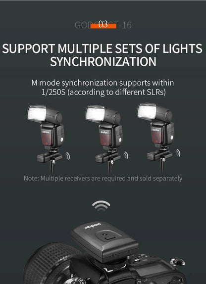 Godox CT-16 16 Channels Wireless Radio Flash Trigger Transmitter + Receiver Set for Canon Nikon Pentax Studio Speedlite Flash