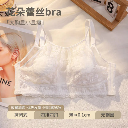 French Style Lace Strapless Bra For Women Large Bust Slimmer Minimizer Sexy Beautiful Back Soft Comfort Lingerie Size 34-44