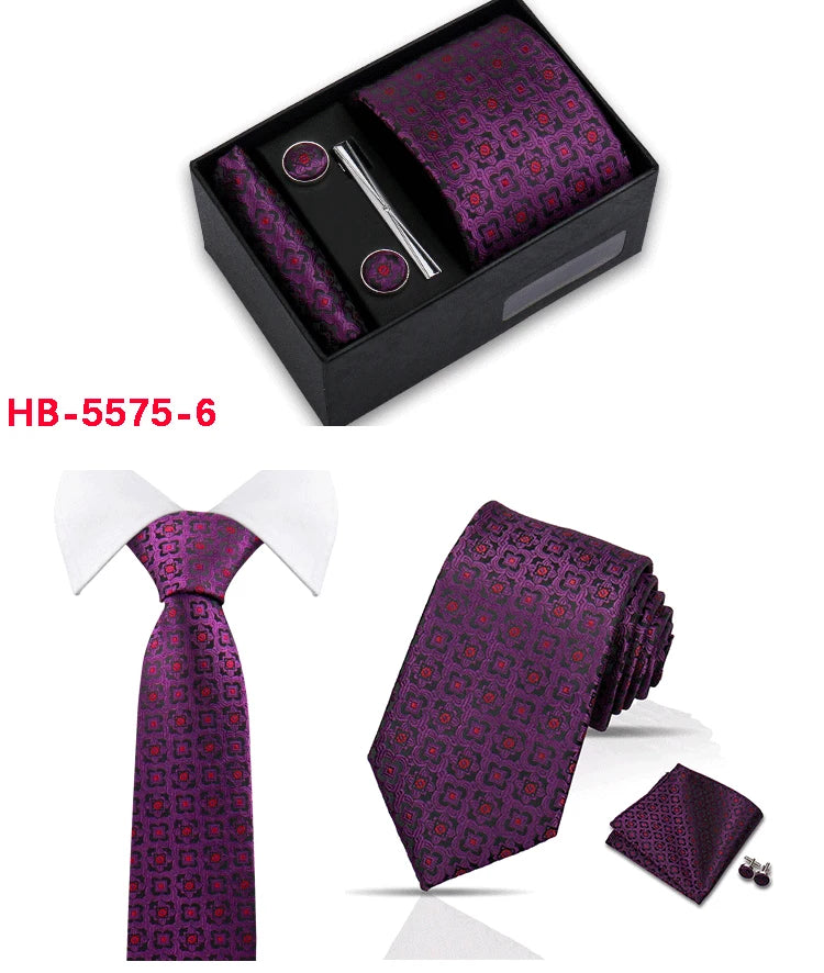 Classic Mens Tie Set Paisley Hanky Cufflinks In Gift Box Jacquard Woven Neckties Set For Men Formal Wedding Fashion Accessories