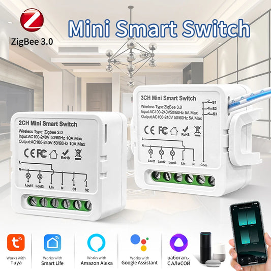 1/2/3 Gang Tuya Smart Light Switch Module Zigbee 3.0 Smart Life for Alexa Google Home Yandex DIY Remote Breaker Delay 100-240V