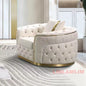 Luxury Chesterfield Sectional Sofa Set with Cloth Buttons and Fabric Modular Couch with Gold Stainless Steel Base, 3-seater Sofa