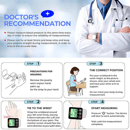 Digital Wrist Blood Pressure Monitor Smart Sphygmomanometer Tonometer Cuff Tensiometer Heart Rate Pulse Meter for Health Care
