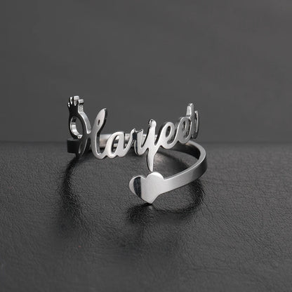 Custom Double First Name Finger Ring For Women Men Personalized Couple Wedding Gift Gold Color Stainless Steel Open Ring Jewelry