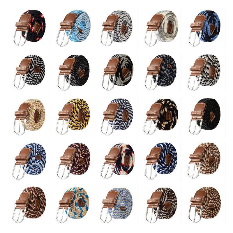 Unisex Elastic Fabric Woven Casual Women Belt Pin Buckle Expandable Braided Stretch Canvas Stylish Leisure Belts for Men
