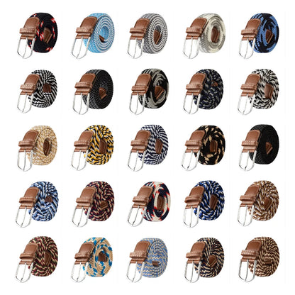 Unisex Elastic Fabric Woven Casual Women Belt Pin Buckle Expandable Braided Stretch Canvas Stylish Leisure Belts for Men