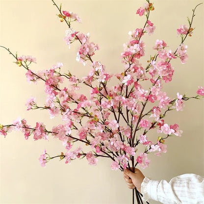 Japanese Style Artificial Cherry & Peach Blossom Bouquet, Faux Dried Floral Ornaments for Table & Living Room Home Decoration