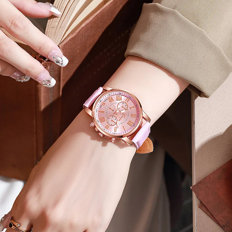 4-piece set of fashionable women's quartz watch - stylish circular dial, suitable for daily wear and special occasions