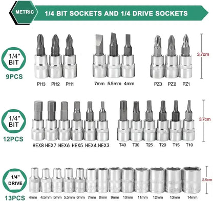 Krachtige 46pcs/set Carbon Steel Combination Set 1/4" Wrench Socket Spanner Screwdriver Household Motorcycle Car Repair Tool