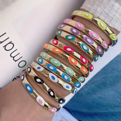 Fashionable Multicolor Gold Plated Gemstone Charm Bangle,Fine Colorful Enamel Open Adjustable Bracelet Jewelry Supply  Q35
