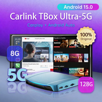 2026 Android 15 Tbox Ultra 8GB+128GB CarPlay Ai Box 4G LTE Wireless CarPlay Android Auto GPS SM6350 8-Core For Netflix YouTube
