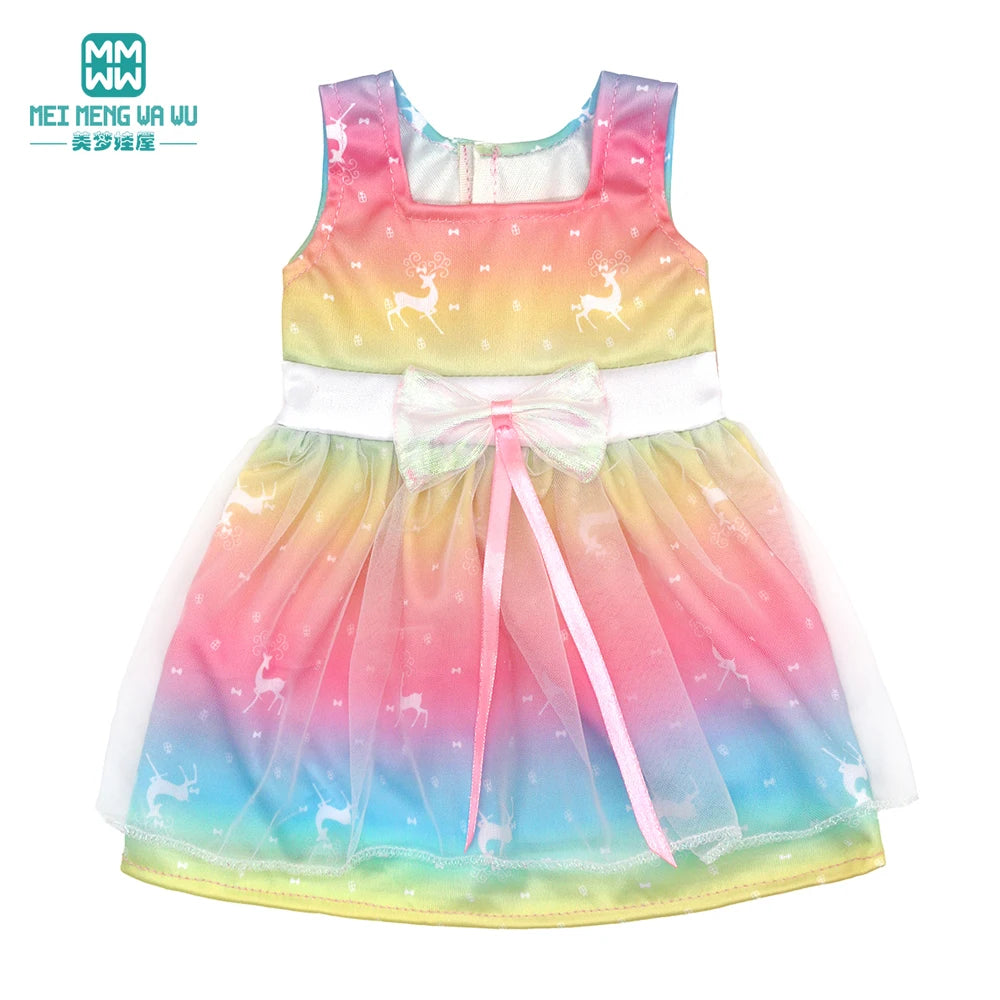 Fits 17-18inch American Doll and New Born Doll Clothes Fashion Dresses, Hooded Jumpsuit, Cardigan Strap Skirts Toys Gifts