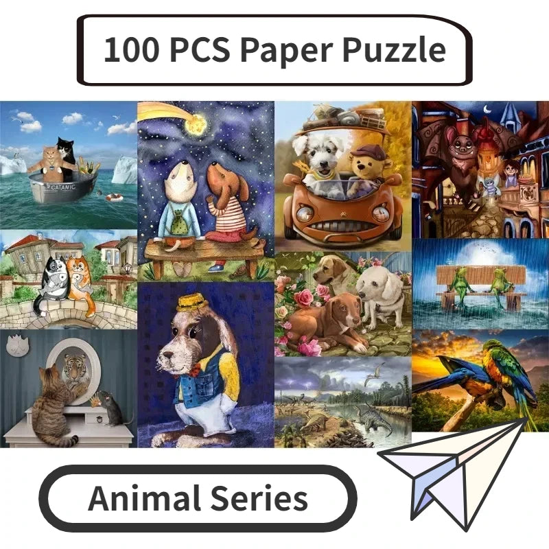 100 Pieces Jigsaw Puzzle Assembling Picture Catanic Animals Decompression Puzzles Toy for Adult Children Kids Educational Gifts