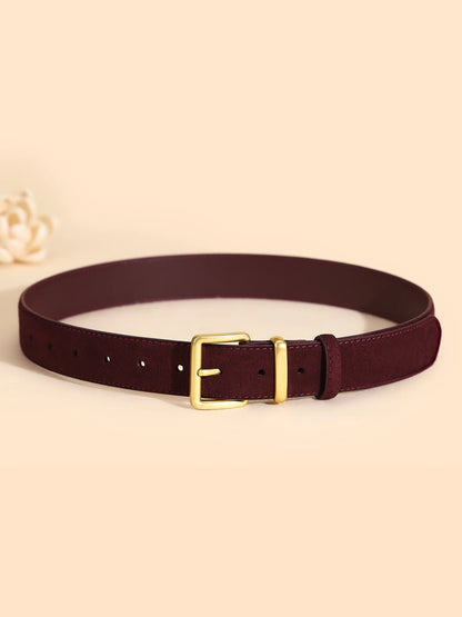 Luxury Suede Cowhide Leather Belt for Women, Vintage Style with Gold Buckle, 3.3cm Wide Waistband for Dresses & Jeans