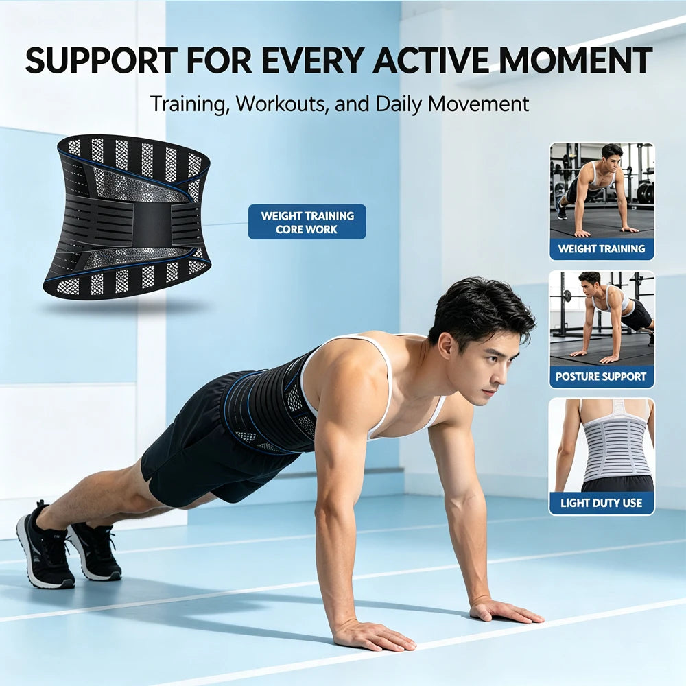 Adjustable Compression Back Support Waist Belt, Breathable Lumbar Brace for Sedentary Office, Handling Labor & Strength Training