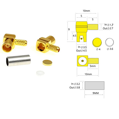 1pc or 10pcs  MCX Male Female Plug Jack  RF Coax Connector Crimp  for RG316  Cable Straight  Right  Angle  Goldplated Terminal