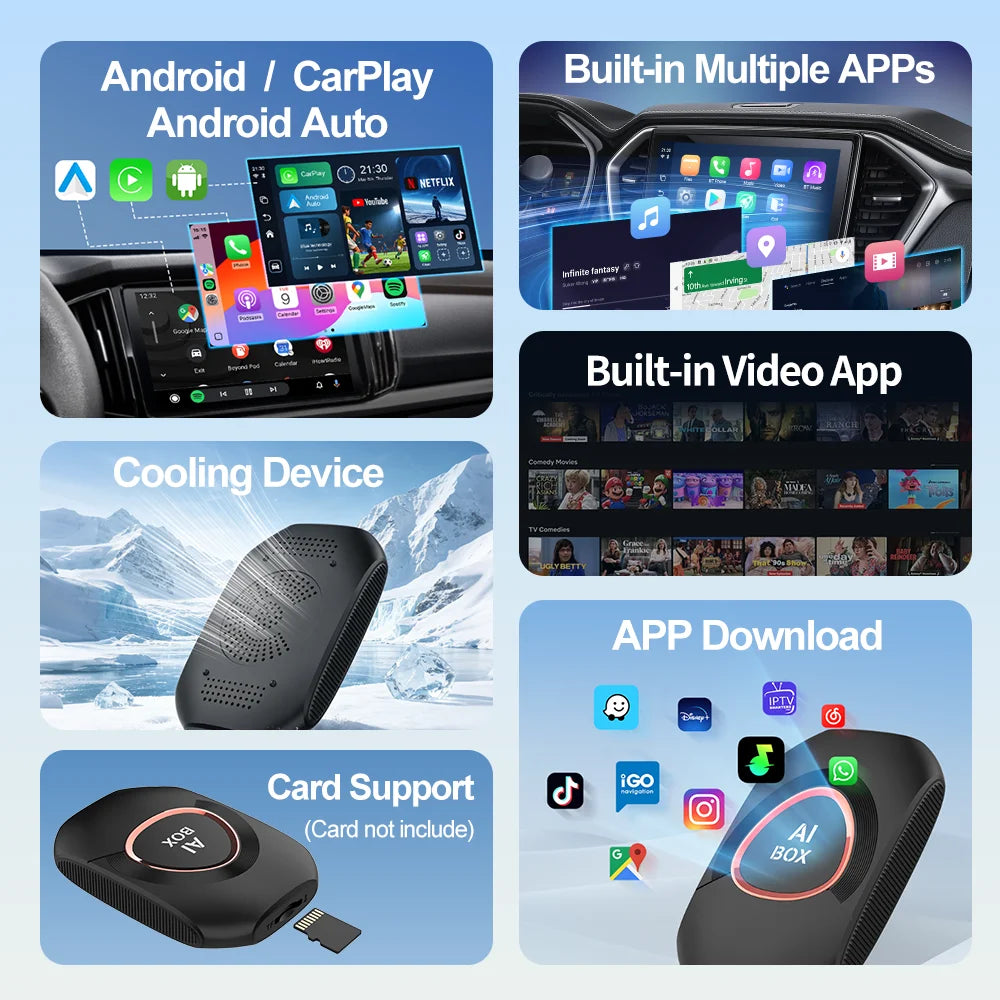 2026 Kowankit Android 15 3 in 1 Wireless CarPlay Smart AI Box Android Auto Adapter Plug Play Car TV Box Support YouTube Netflix