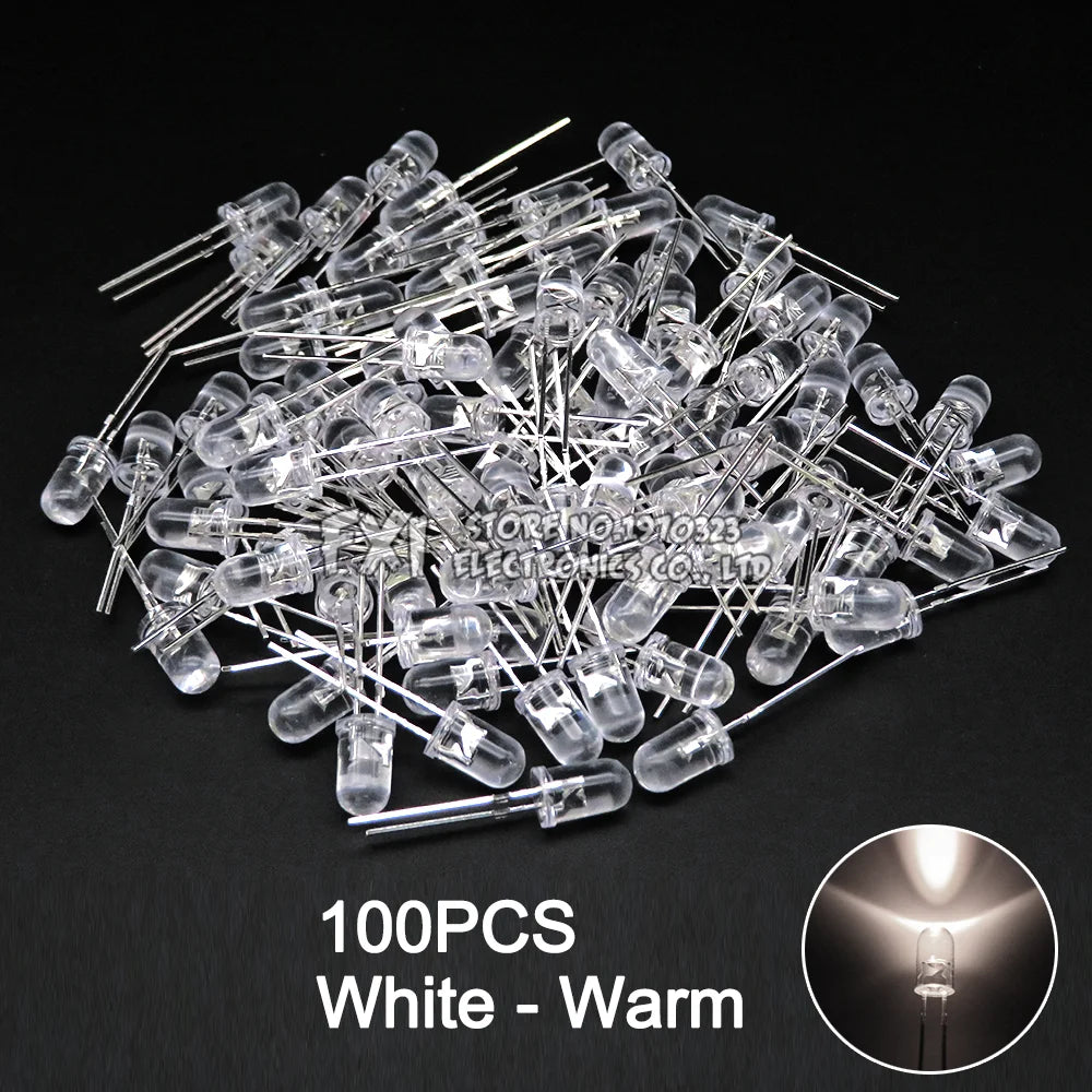 100PCS F5 LED Diode 5MM Assorted Kit White Green Red Blue Yellow Orange Pink Purple Warm White DIY kit Light Emitting Diode bxv