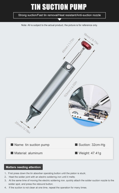 JCD New Aluminum Powerful Desoldering Pump Suction Tin Gun Soldering Sucker Pen Removal Vacuum Solder Iron Welding Repair Tool