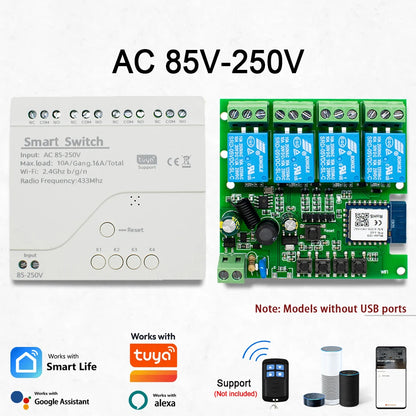 4CH Wifi Relay Smart Wireless Switch Module 4 Channel 7-32V 85-250V 220V 110V 2200W RF433 4 Way Receiver Works with Tuya Alexa