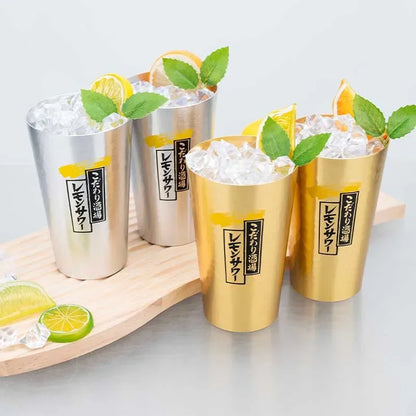 Japanese Style Aluminum Beer Mugs Set 450ml, Gold & Silver Reusable Drinking Mug for Beer Water Juice, Outdoor Camping Party